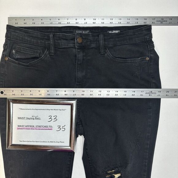 Judy Blue Jeans 13 31 Skinny Black Stretch Denim Leopard Animal Patch Distressed - Picture 8 of 14